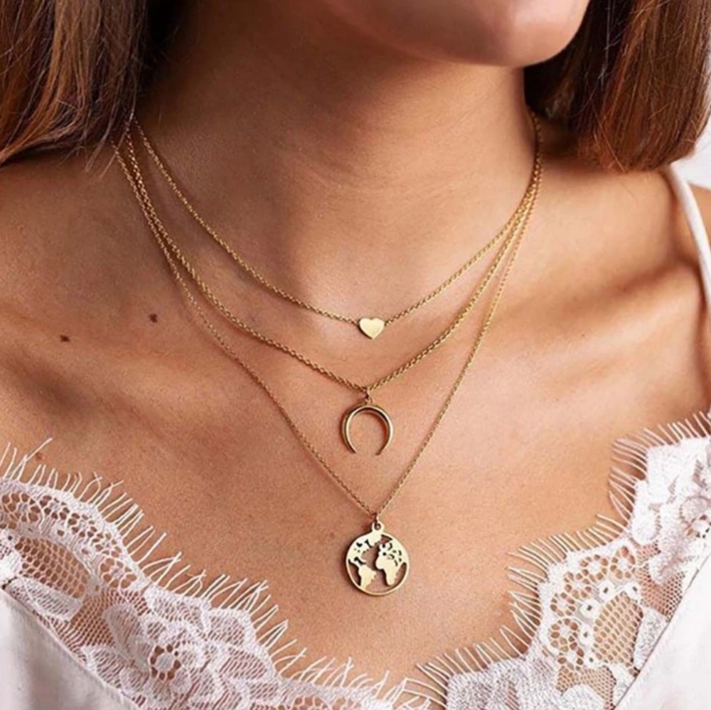 Upside down moon layered necklace